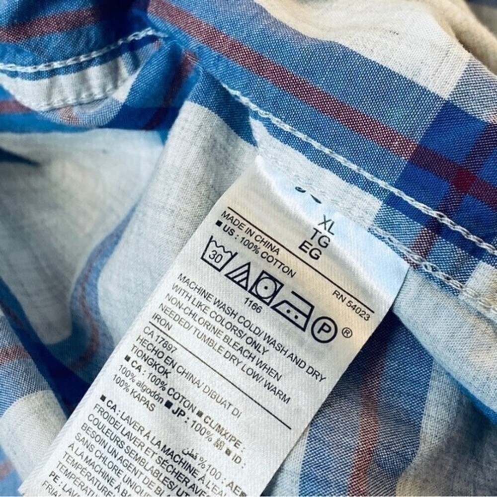 Old‎ Navy Men’s Plaid Button Down Shirt, Size XL, White Blue* - Picture 4 of 6